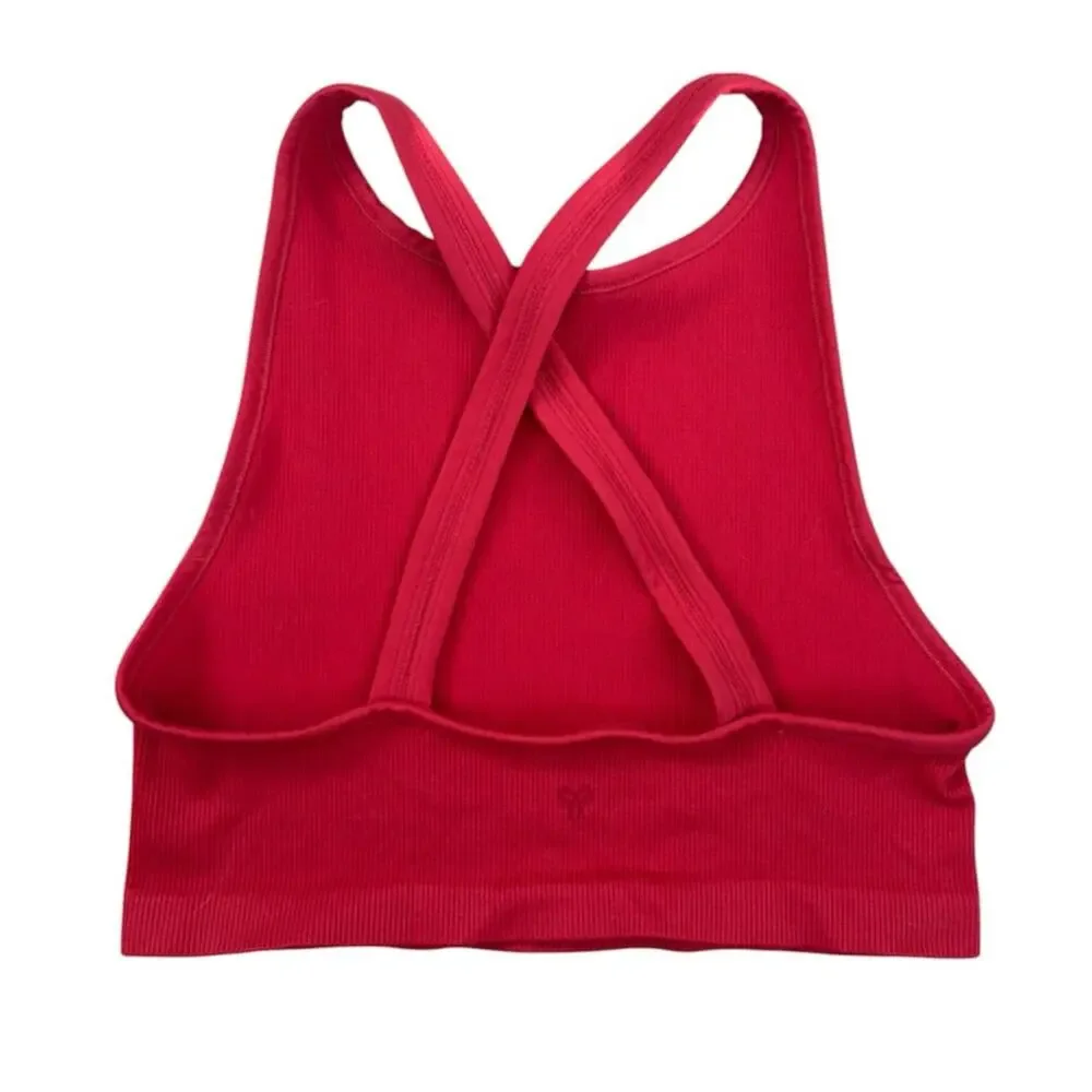TNA Aritzia Burnt Orange Red Ribbed Sports Tank Top Large - Picture 2 of 3